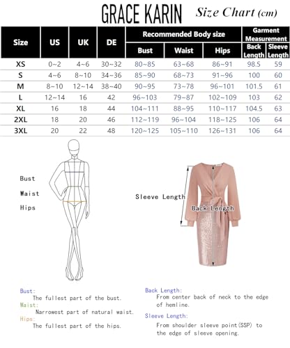 GRACE KARIN Women's Wrap Party Dress Slim Fit Pencil Dress with Long Sleeve Elegant Pink XL