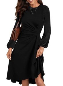 Elegant Black Midi Dress with Long Sleeves