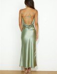 Satin Cowl Neck Backless Midi Dress in Sage