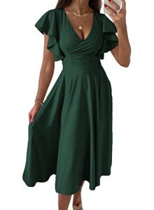 Elegant Green Midi Dress for Wedding Guests