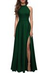 Green Halter Neck Split Maxi Dress for Women