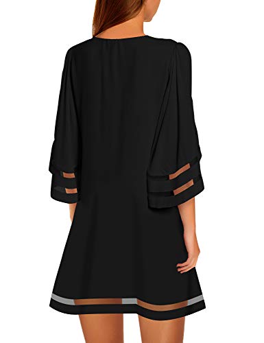 LookbookStore Black Dress for Women Cocktail 2024 Casual Summer Crewneck Dress 3/4 Bell Sleeve Party Dresses for Women Size L Size 12 14