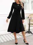 Elegant Black Midi Dress with Long Sleeves