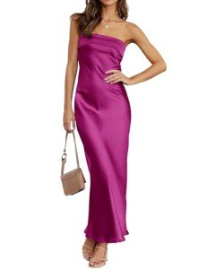 Eggplant Satin Strapless Bodycon Maxi Dress - Small