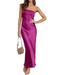 Eggplant Satin Strapless Bodycon Maxi Dress - Small