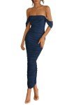 Navy Off-The-Shoulder Ruched Maxi Dress for Women