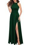 Green Halter Neck Split Maxi Dress for Women