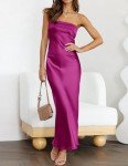 Eggplant Satin Strapless Bodycon Maxi Dress - Small