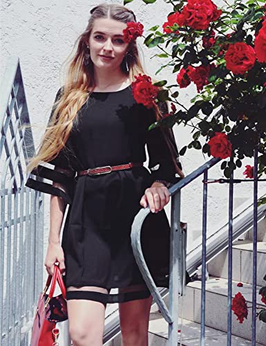 LookbookStore Black Dress for Women Cocktail 2024 Casual Summer Crewneck Dress 3/4 Bell Sleeve Party Dresses for Women Size L Size 12 14