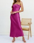 Eggplant Satin Strapless Bodycon Maxi Dress - Small