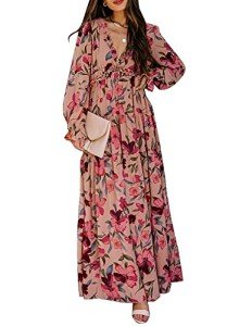 Women's Floral Deep V Neck Maxi Dress