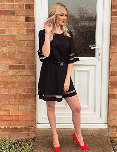 LookbookStore Black Dress for Women Cocktail 2024 Casual Summer Crewneck Dress 3/4 Bell Sleeve Party Dresses for Women Size L Size 12 14