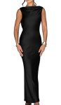 Elegant Black Satin Sleeveless Maxi Dress for Women