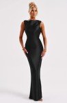 Elegant Black Satin Sleeveless Maxi Dress for Women