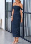 Navy Off-The-Shoulder Ruched Maxi Dress for Women