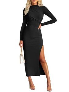 MIROL Women's Black Long Sleeve Bodycon Maxi Dress
