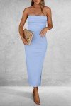 Light Blue Strapless Ribbed Maxi Dress for Summer