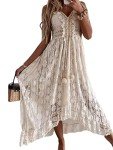 CUPSHE Sleeveless Lace Maxi Beach Dress - Beige