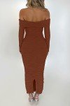 Caramel Off Shoulder Ruched Maxi Dress for Women