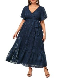 Navy Plus Size Wrap Maxi Dress for Weddings