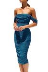 PRETTYGARDEN Women's Ruched Off-Shoulder Midi Dress