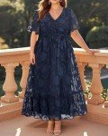 Navy Plus Size Wrap Maxi Dress for Weddings