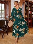 Emerald Green Boho Floral Maxi Dress for Women