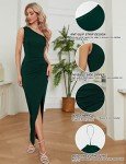 One Shoulder Ruched Bodycon Dress in Dark Green
