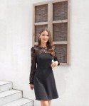 Holipick Black Lace Long Sleeve Cocktail Dress