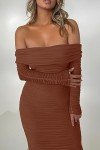 Caramel Off Shoulder Ruched Maxi Dress for Women