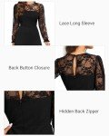 Holipick Black Lace Long Sleeve Cocktail Dress