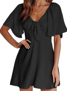 Dokotoo Women's Black Ruffle V-Neck Mini Dress