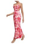 Milumia Women's Floral Cut Out Backless Maxi Dress Ruched Sleeveless Long Cocktail Party Dresses Pink X-Small