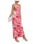 Milumia Women's Floral Cut Out Backless Maxi Dress Ruched Sleeveless Long Cocktail Party Dresses Pink X-Small