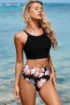Herseas Women's Black Tropical Leaf Print Bikini Set