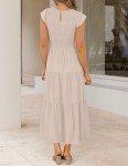 ZESICA Women's 2024 Summer Casual Flutter Short Sleeve Crew Neck Smocked Elastic Waist Tiered Midi Dress,Apricot,Medium