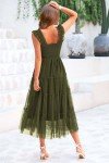 PRETTYGARDEN Women's 2024 Summer Midi Dress Casual Sleeveless Smocked Ruffle Tulle Flowy Beach Sundress (Army Green,Small)