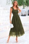PRETTYGARDEN Women's 2024 Summer Midi Dress Casual Sleeveless Smocked Ruffle Tulle Flowy Beach Sundress (Army Green,Small)