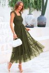 PRETTYGARDEN Women's 2024 Summer Midi Dress Casual Sleeveless Smocked Ruffle Tulle Flowy Beach Sundress (Army Green,Small)