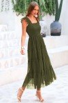 PRETTYGARDEN Women's 2024 Summer Midi Dress Casual Sleeveless Smocked Ruffle Tulle Flowy Beach Sundress (Army Green,Small)