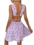 Floerns Women's Cut Out Backless Sleeveless Shirred Floral A Line Short Dress Lilac Purple S