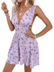 Floerns Women's Cut Out Backless Sleeveless Shirred Floral A Line Short Dress Lilac Purple S
