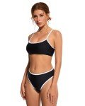 SUUKSESS Women High Waisted Two Piece Bikini Sets Cheeky High Cut Bandeau Swimsuits Push Up Bathing Suit(Black and White,M)
