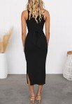 HUUSA Women's Autumn Crisscross Sleeveless Spring Midi Dress Elegant Sexy Cut Out Knot Twisted Side Slit Ruched Bodycon Cocktail Party Formal Pencil Belted Dresses Black S