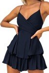 Navy Blue Spaghetti Strap Ruffle Dress for Women