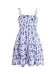 Verdusa Women's Floral Print Ruched Sleeveless Ruffle Hem A Line Swing Cami Dress Blue M
