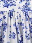 Verdusa Women's Floral Print Ruched Sleeveless Ruffle Hem A Line Swing Cami Dress Blue M
