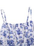 Verdusa Women's Floral Print Ruched Sleeveless Ruffle Hem A Line Swing Cami Dress Blue M