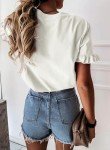 Prettigarden White Summer Ruffle Tee - Loose Fit