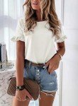 Prettigarden White Summer Ruffle Tee - Loose Fit